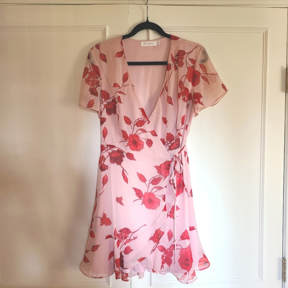 All In Favor Pink & Red Floral Dress, EUC (M)